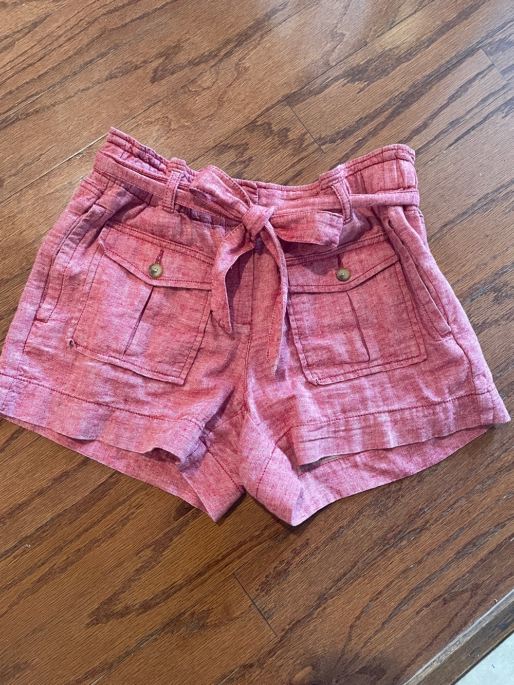 LOFT Pink High-Waist Tie-Belt Linen-Blend Shorts